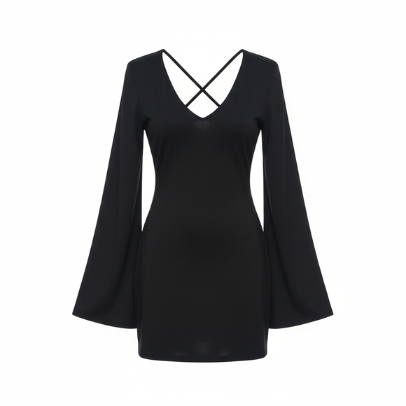 NWT Dolls Kill Black Backless Long Sleeve Carmen Mini Dress Size XL - Sexy Goth - Picture 2 of 15